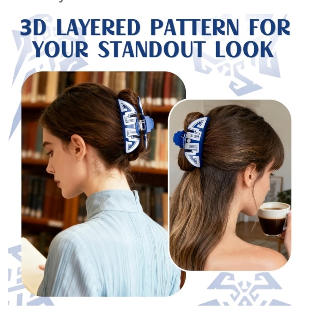 Blue & White Chinese Sword Pattern Hair Clip - Picture 5 of 9